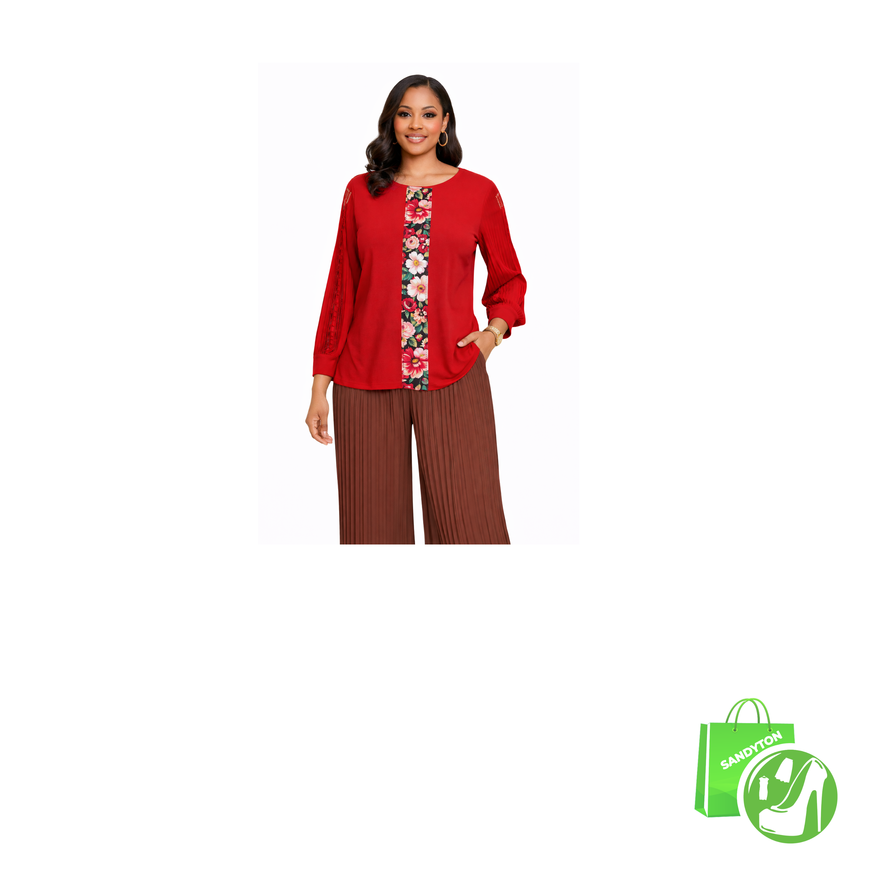 Chemisier en Mousseline Rouge. T: 50, 52 et 54.