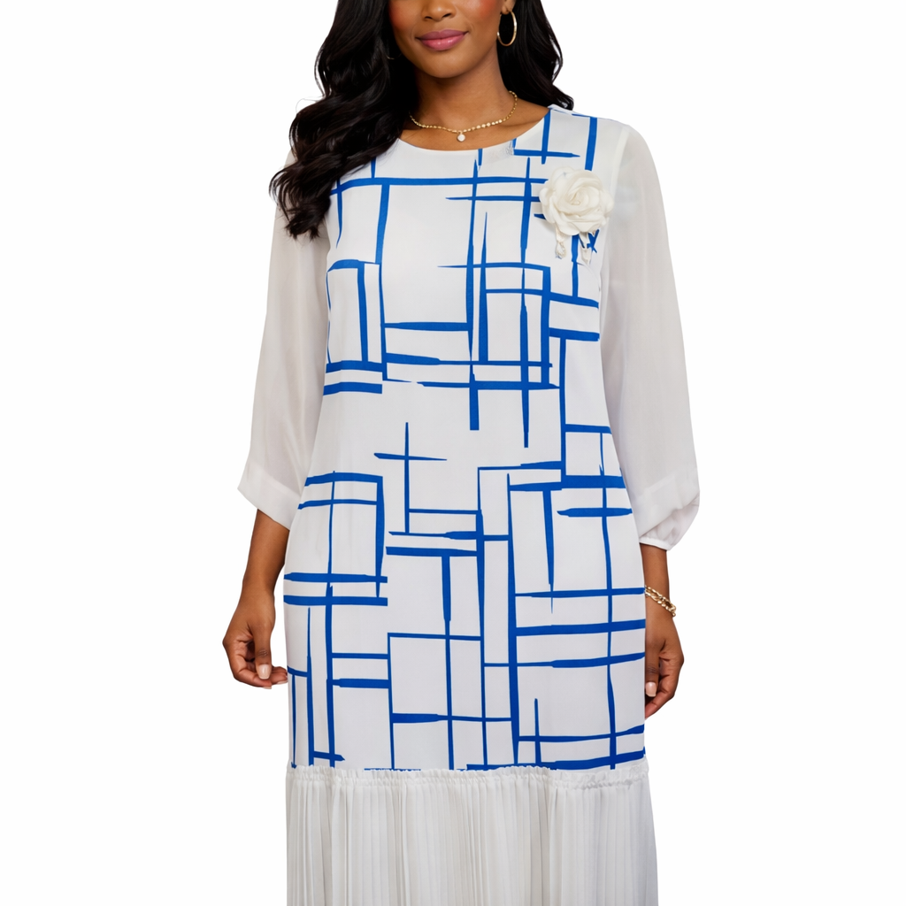 Robe Fourreau Blanc et Bleu. T: 44, 48 et 50